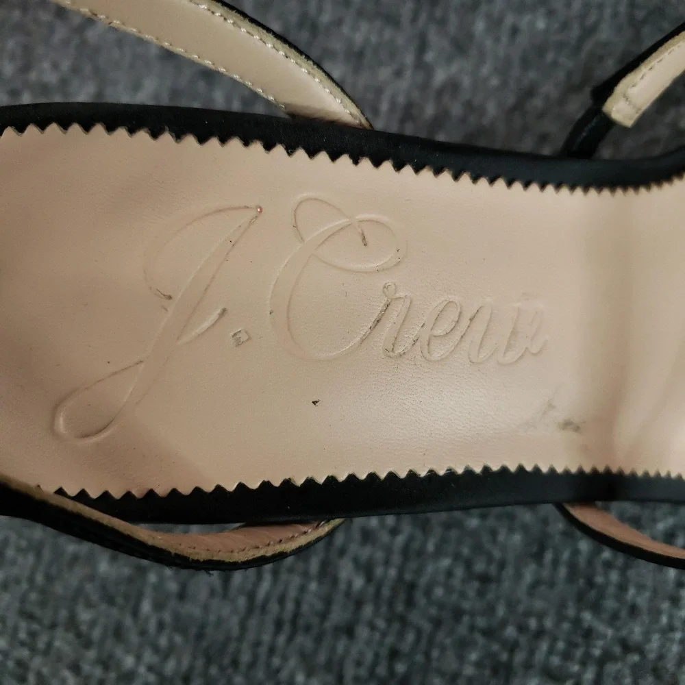 J.CREW Shoes Womens Size 9 Black Strappy‎ Leather Polyester Block Heel BP333